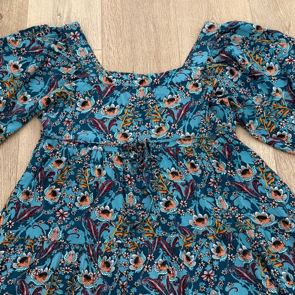 Maurices Puff Sleeve Floral Mini Babydoll Teal Dress 12 - Picture 4 of 9